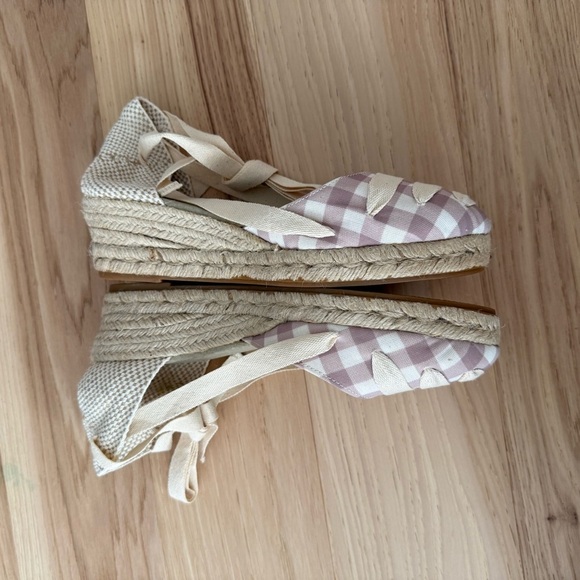 Childrenchic Canvas Stylish Beige Checkered Espadrille Wedges Size 40 (US 8) - Picture 5 of 8